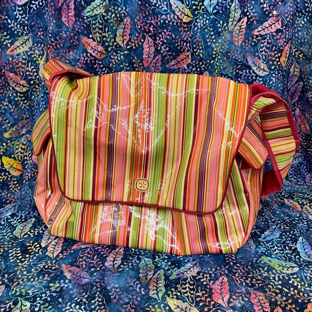 Fleurville Vinyl  Candy Striped Diaper bag Extra Large